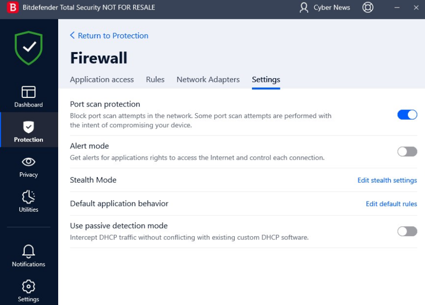 Bitdefender Firewall Feature