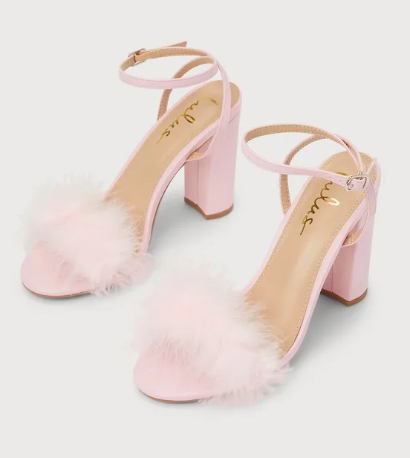 Fuller Pink Feather Ankle Strap High Heel Sandals